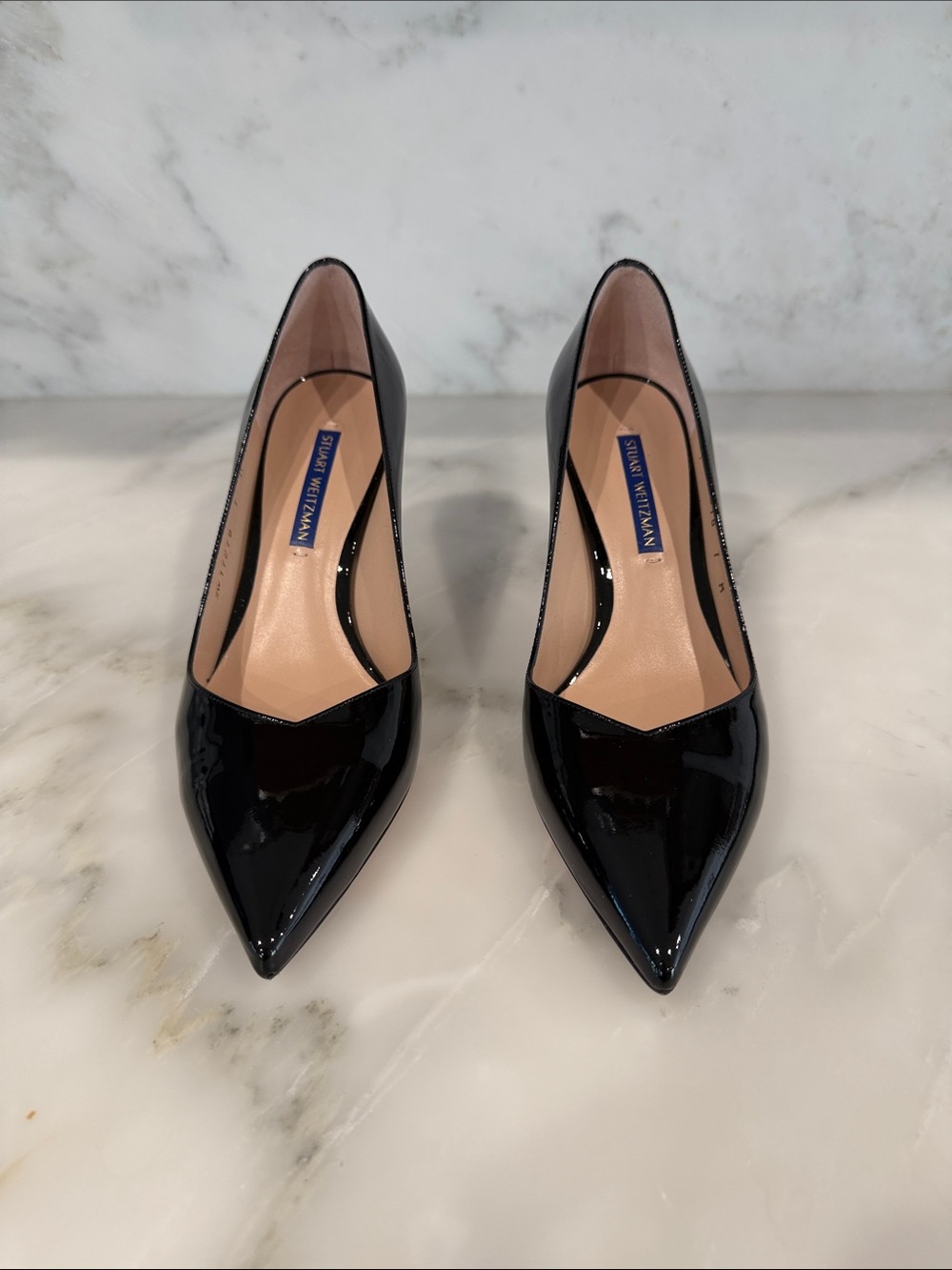 Stuart Weitzman Black Patent Pointed Toe Pumps